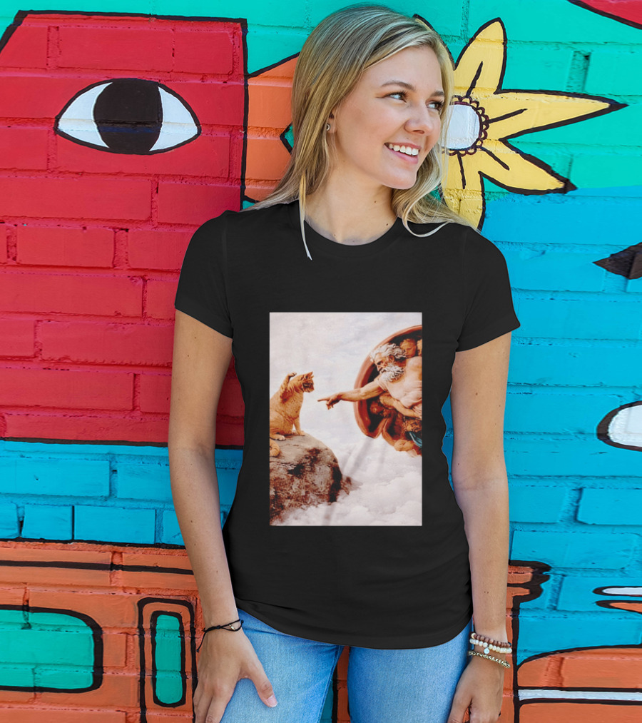 The Creation Of Cat Michelangelo Parody Cats Touching Paws T-Shirt
