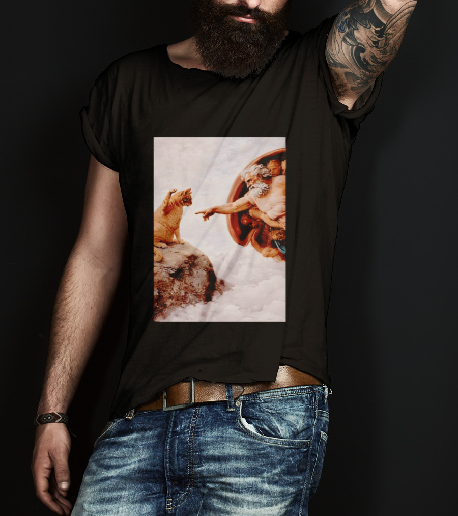 The Creation Of Cat Michelangelo Parody Cats Touching Paws T-Shirt