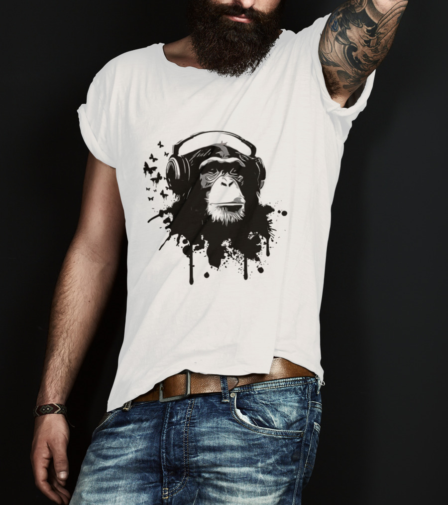 Monkey Headphones Street Art Splatter T-Shirt