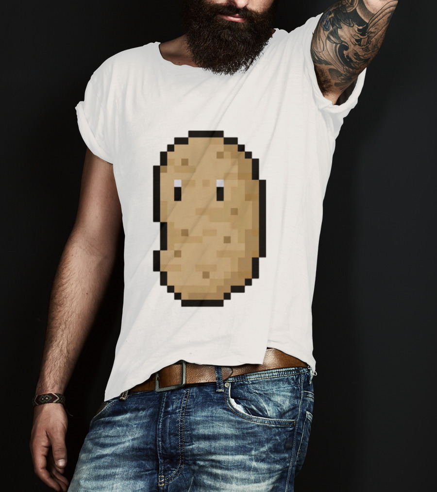 Pixelated Potato Meme Block Style Retro Gaming Humor T-Shirt