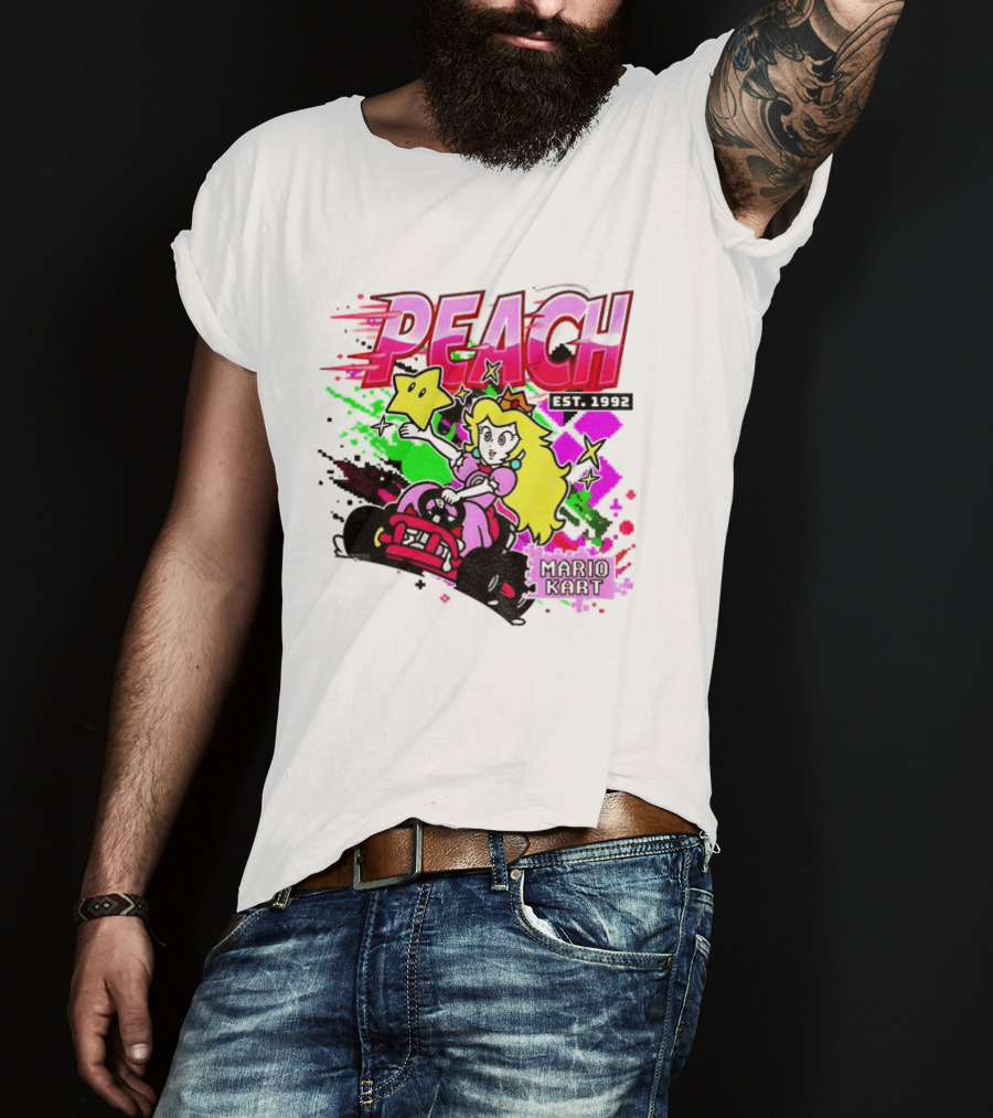 Peach Mario Kart Princess Riding With Star Power Est 1992 T-Shirt