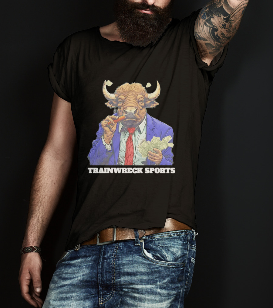Bison Trainwreck Sports Business Suit Dollar Bills Cigar T-Shirt