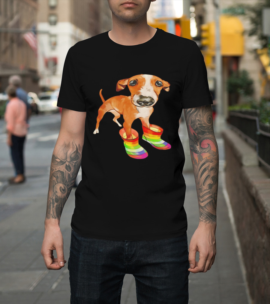 Doggie Rainbow Rainboots Puppy In Colorful Boots T-Shirt