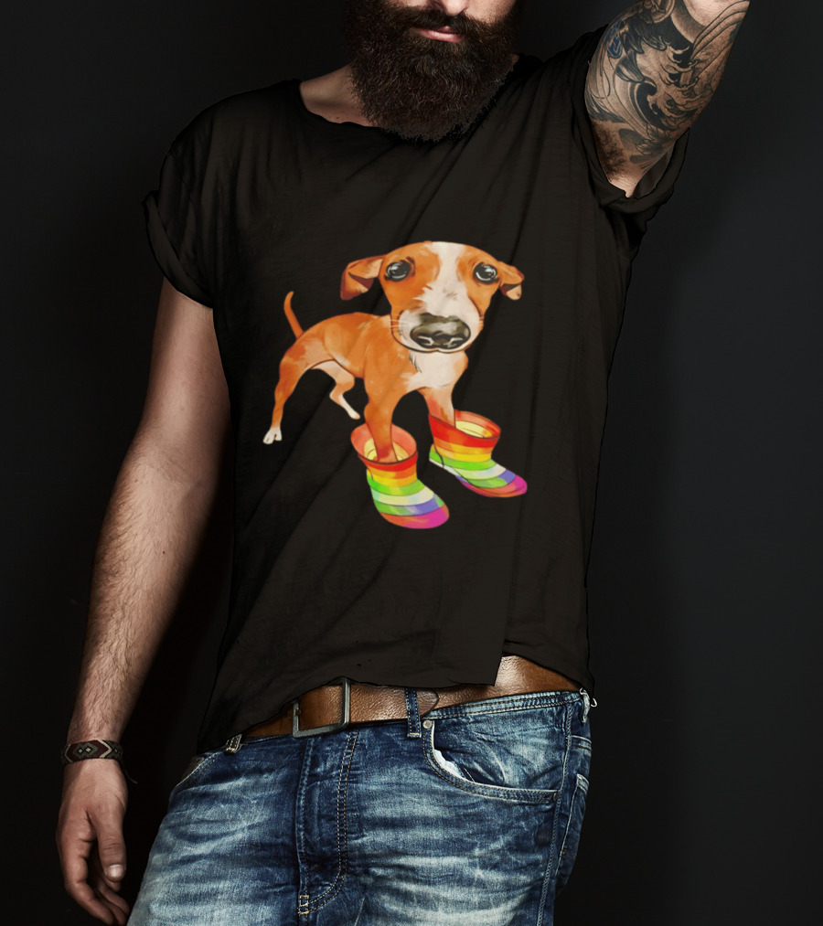 Doggie Rainbow Rainboots Puppy In Colorful Boots T-Shirt