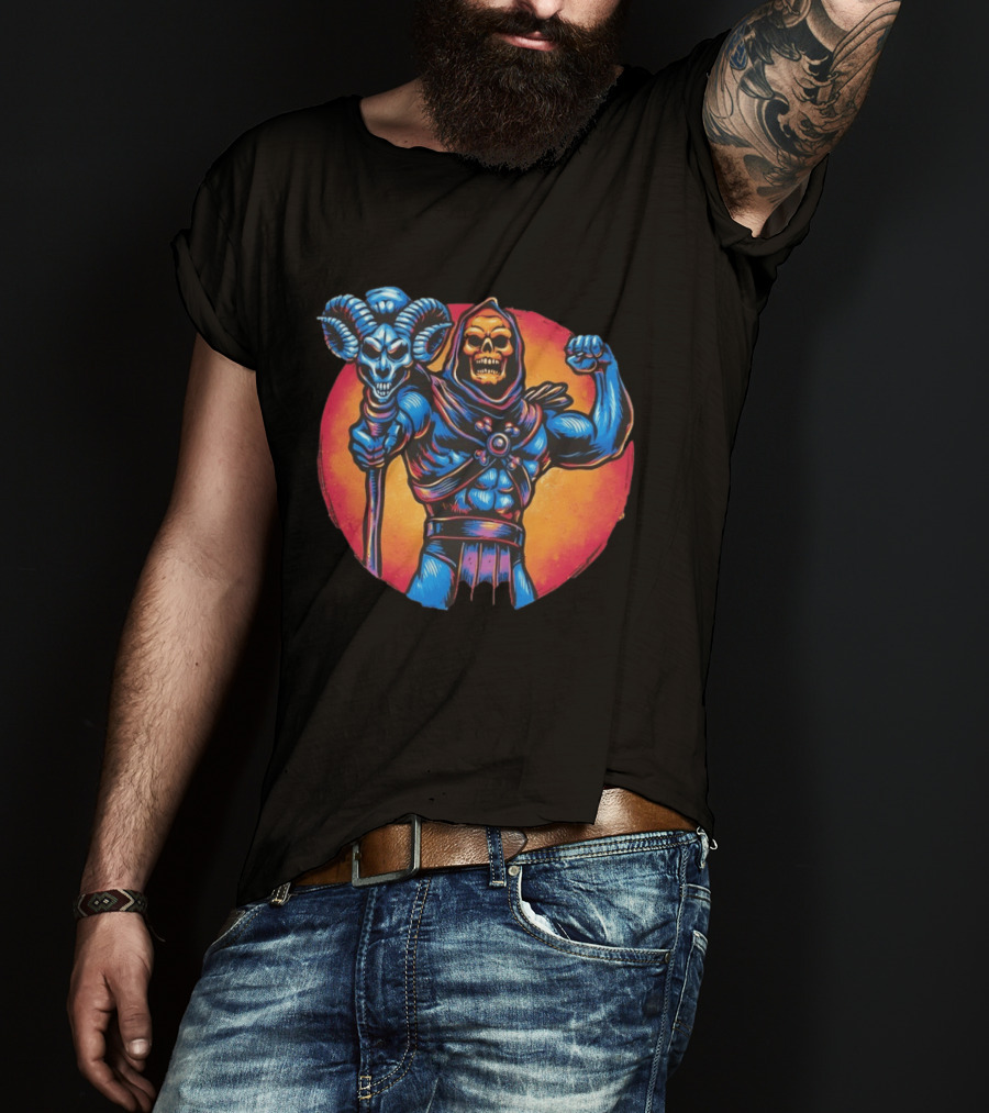 Skeletor Conquer The Universe Iconic Muscular Villain With Ram Staff T-Shirt