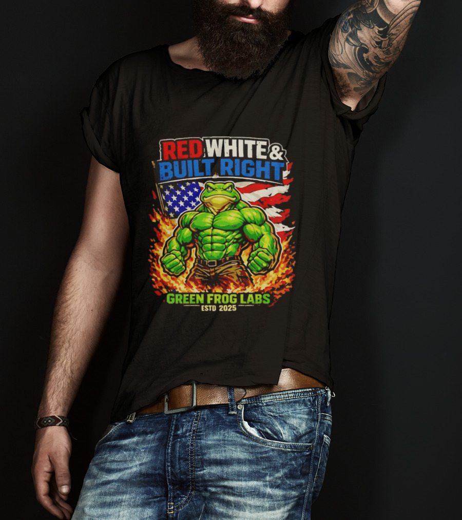 Red White & Built Right Green Frog Labs USA Flag ESTD 2025 T-Shirt