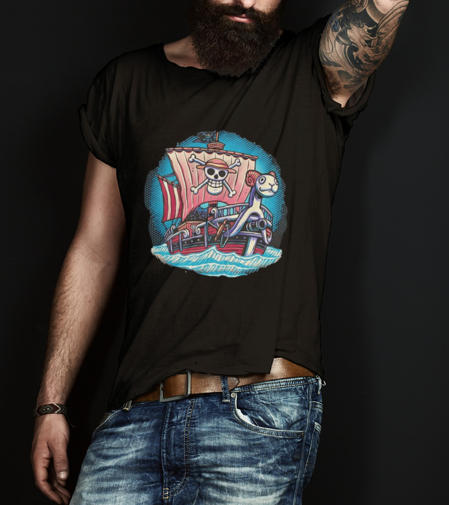 Straw Hat Pirates Going Merry Jolly Roger And Figurehead In Ocean Adventure T-Shirt