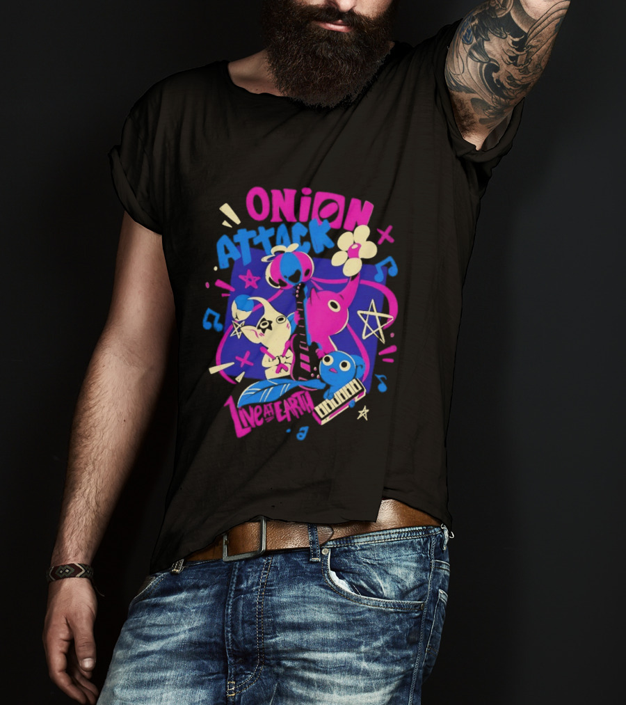 Onion Attack Live At Earth Pikmin Music Themed Concept T-Shirt