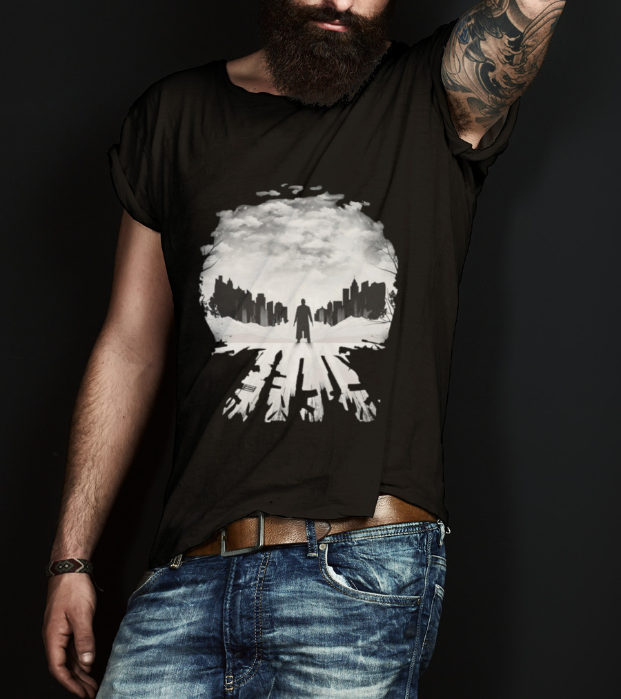 Punisher One Last Kill Urban Silhouette Black And White T-Shirt