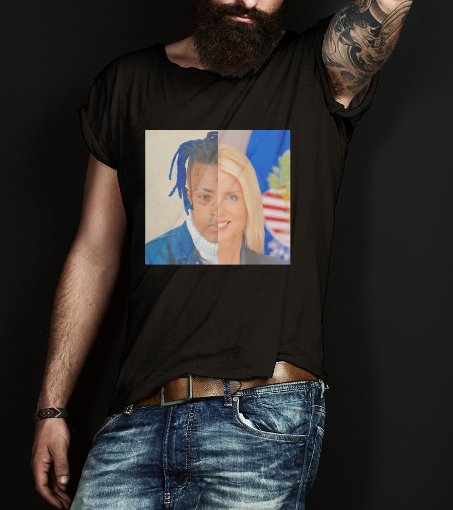 XXXTentacion Pam Bondi Split Image Face Half Blue Dreads Tattoos American Flag T-Shirt