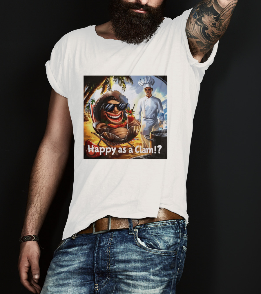 Happy As A Clam Beach Cartoon Chef Cooking Vacation Vibes T-Shirt