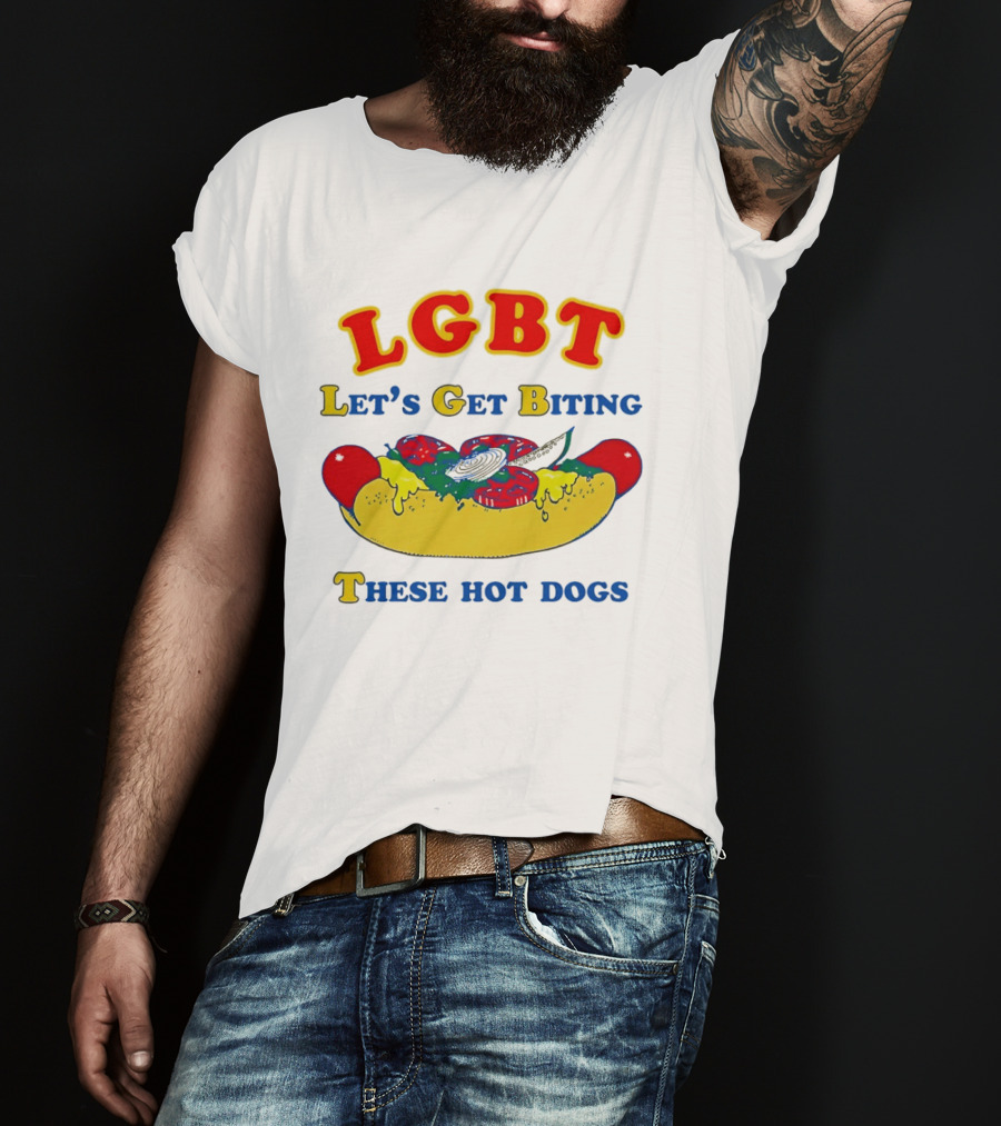 LGBT Let's Get Biting These Hot Dogs Playful Humor T-Shirt