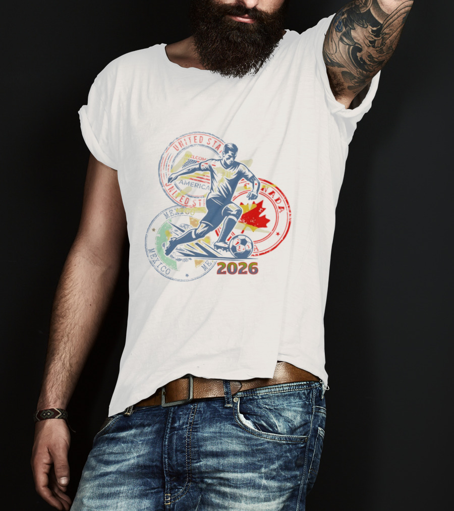World Cup 2026 Soccer Player Canada USA Mexico Flags T-Shirt