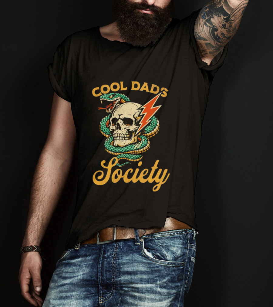 Cool Dads Society Skull Snake Lightning Bolt T-Shirt