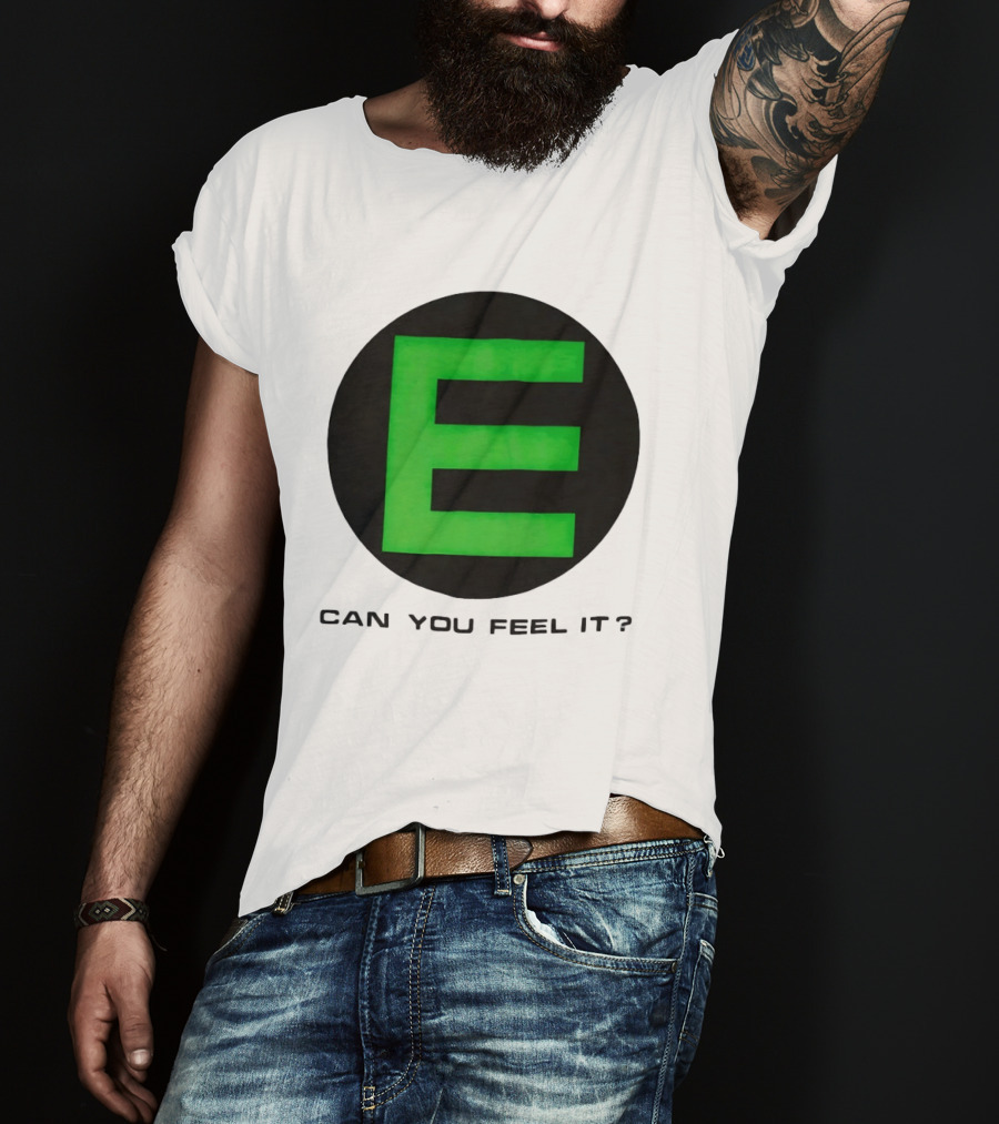 E Can You Feel It Green Block Letter T-Shirt