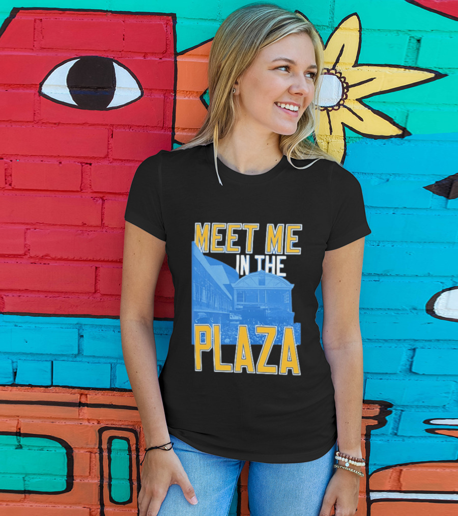 Meet Me In The Plaza Urban Architecture Blue And Yellow T-Shirt