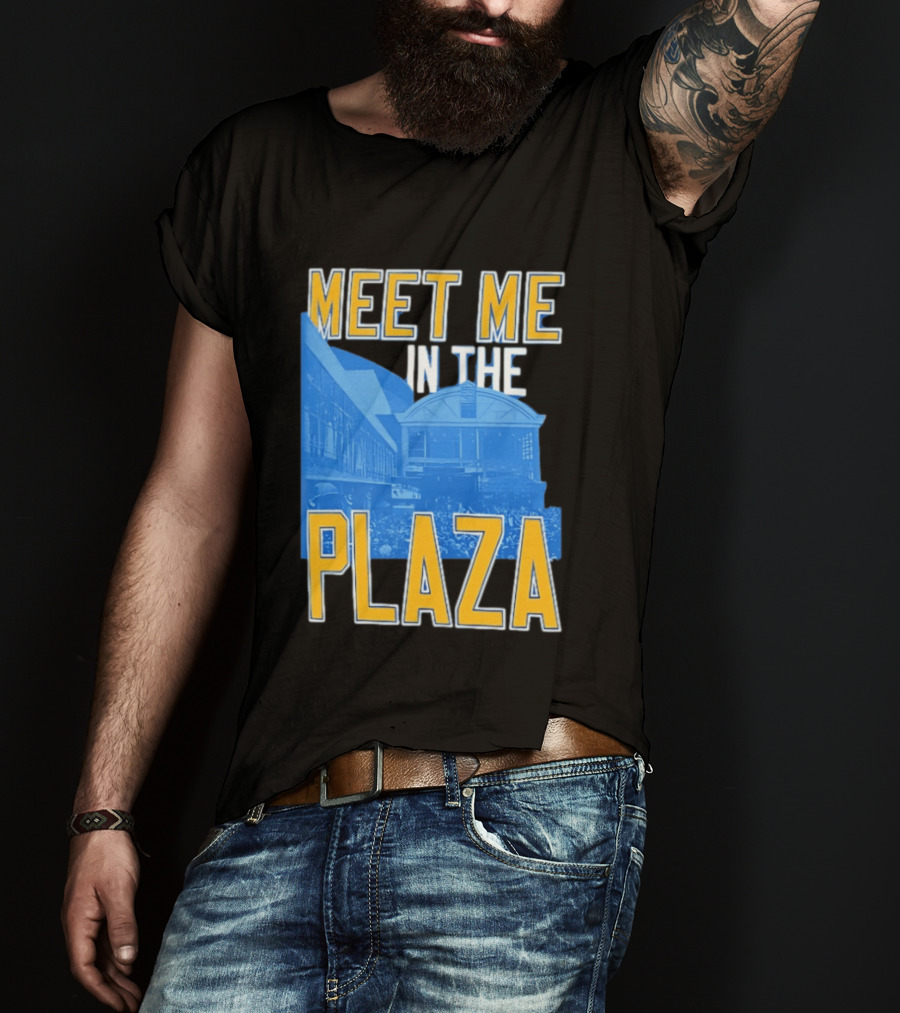 Meet Me In The Plaza Urban Architecture Blue And Yellow T-Shirt