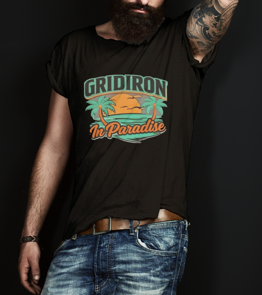Gridiron In Paradise Tropical Sunset Palm Trees T-Shirt