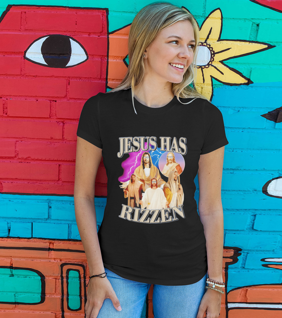 Jesus Has Rizz'en Meme Humor Lightning Vibes Sunglasses T-Shirt