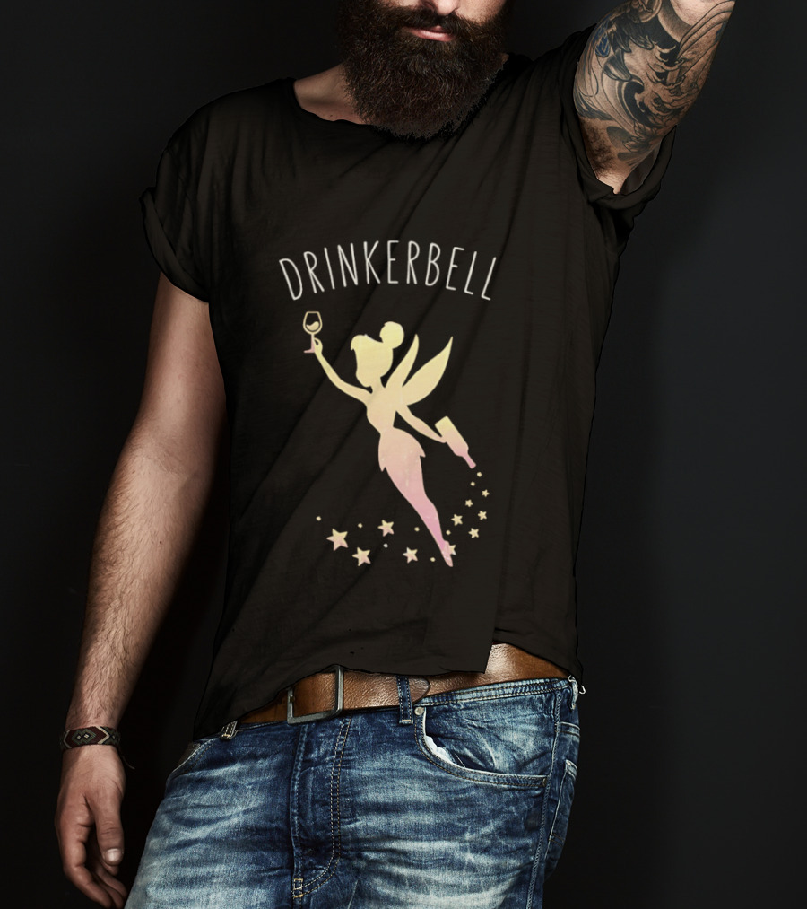 DRINKERBELL Fairy Holding Wine Glass And Bottle With Star Magic T-Shirt