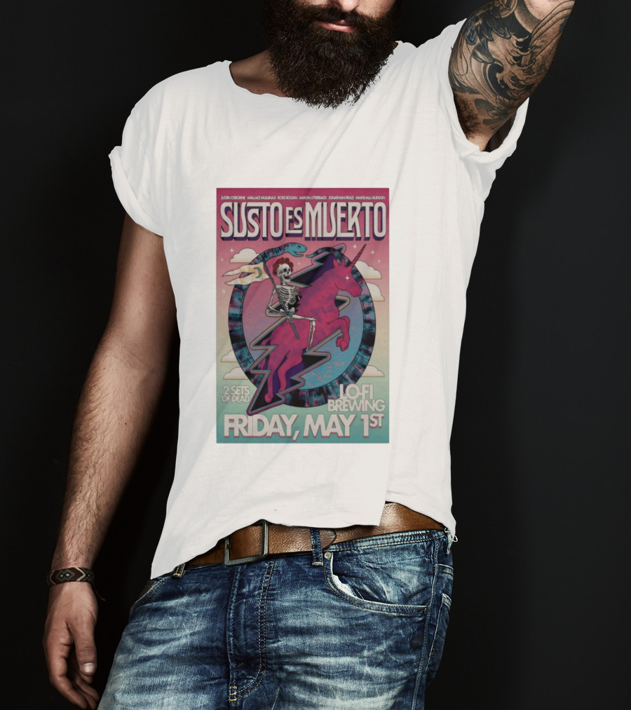 Susto Es Muerto Lofi Brewing May 1st Skeleton Riding Pegasus T-Shirt
