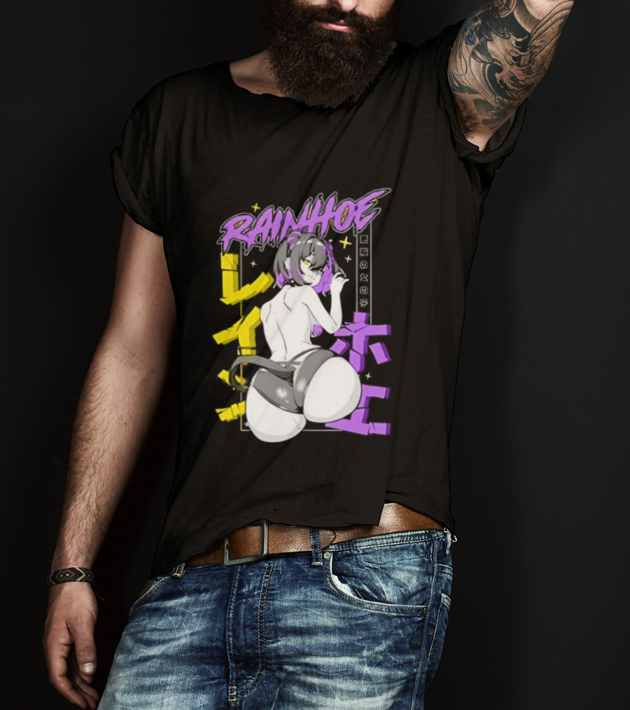 Rainhoe Demon Girl Anime Aesthetic With Japanese Text And Stars T-Shirt