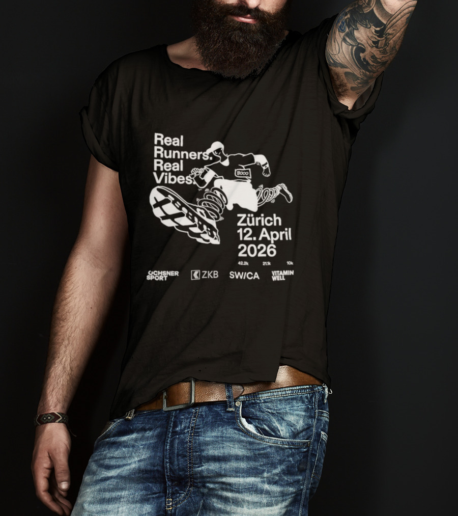 Real Runners Real Vibes Zürich 2026 12 April ZKB SWICA ASICS Stadium Schweiz T-Shirt