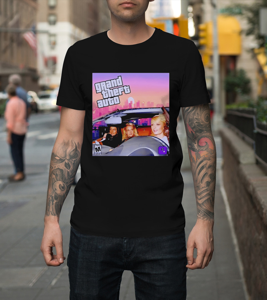 Grand Theft Auto Cover Paris And Britney Driving T-Shirt