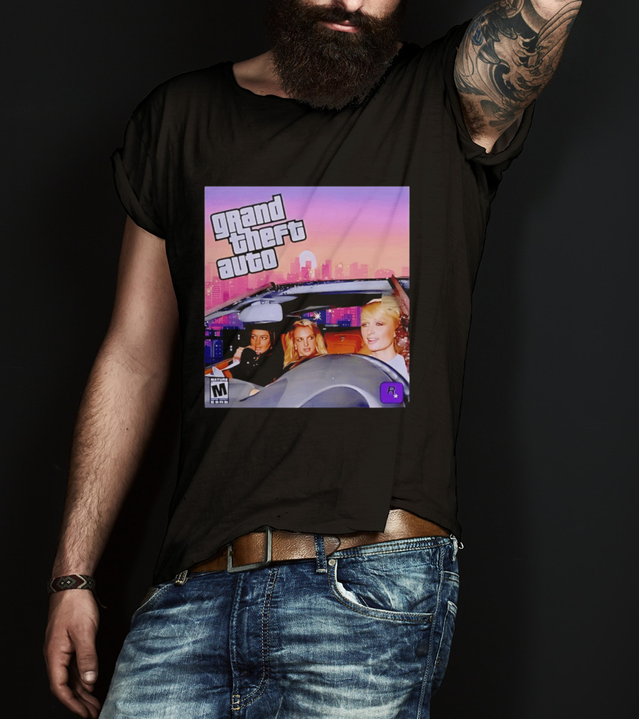 Grand Theft Auto Cover Paris And Britney Driving T-Shirt