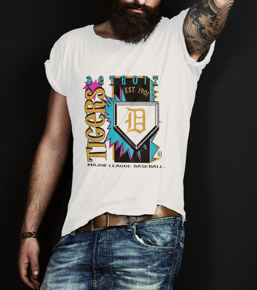 Detroit Tigers Major League Baseball Neon Cooperstown Est 1901 T-Shirt