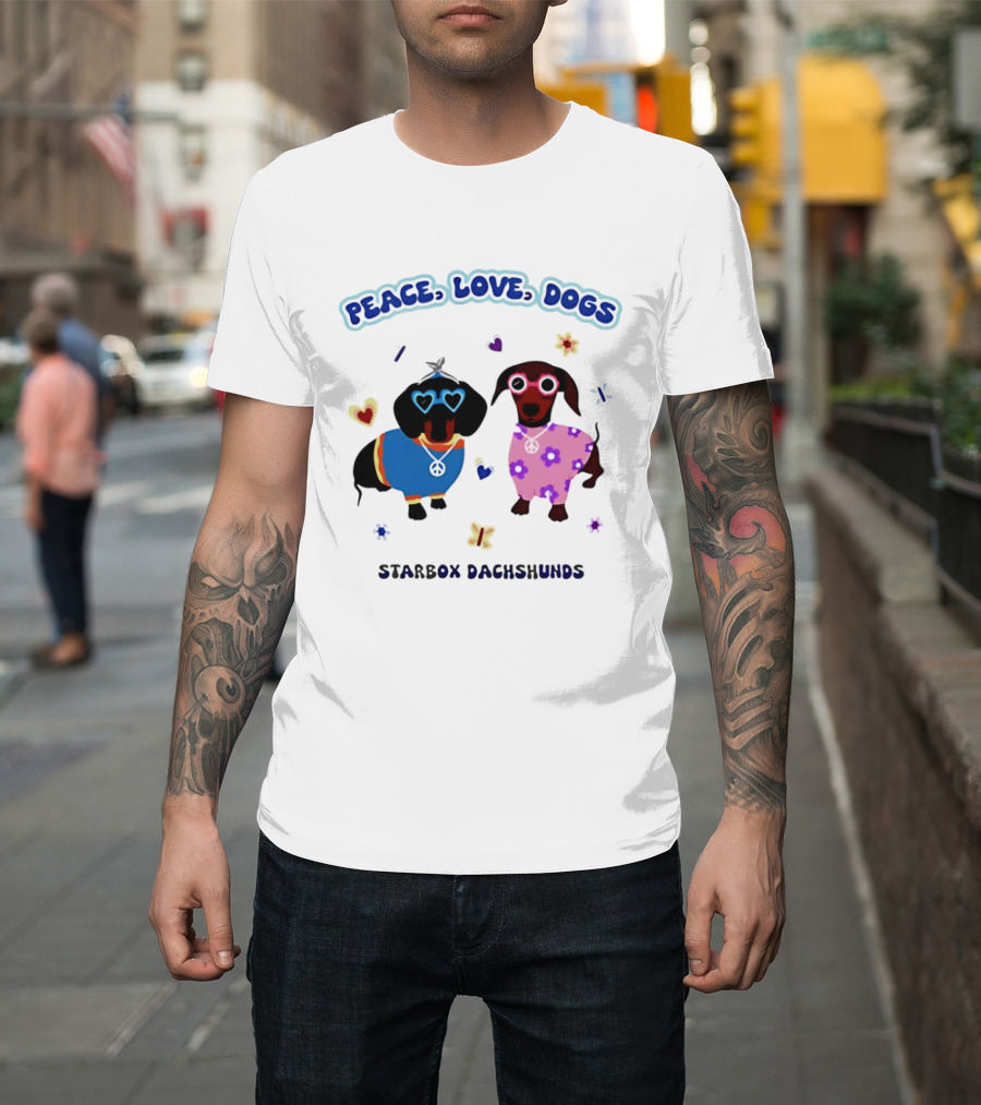 Peace Love Dogs Starbox Dachshunds Heart Glasses Flower Outfits T-Shirt