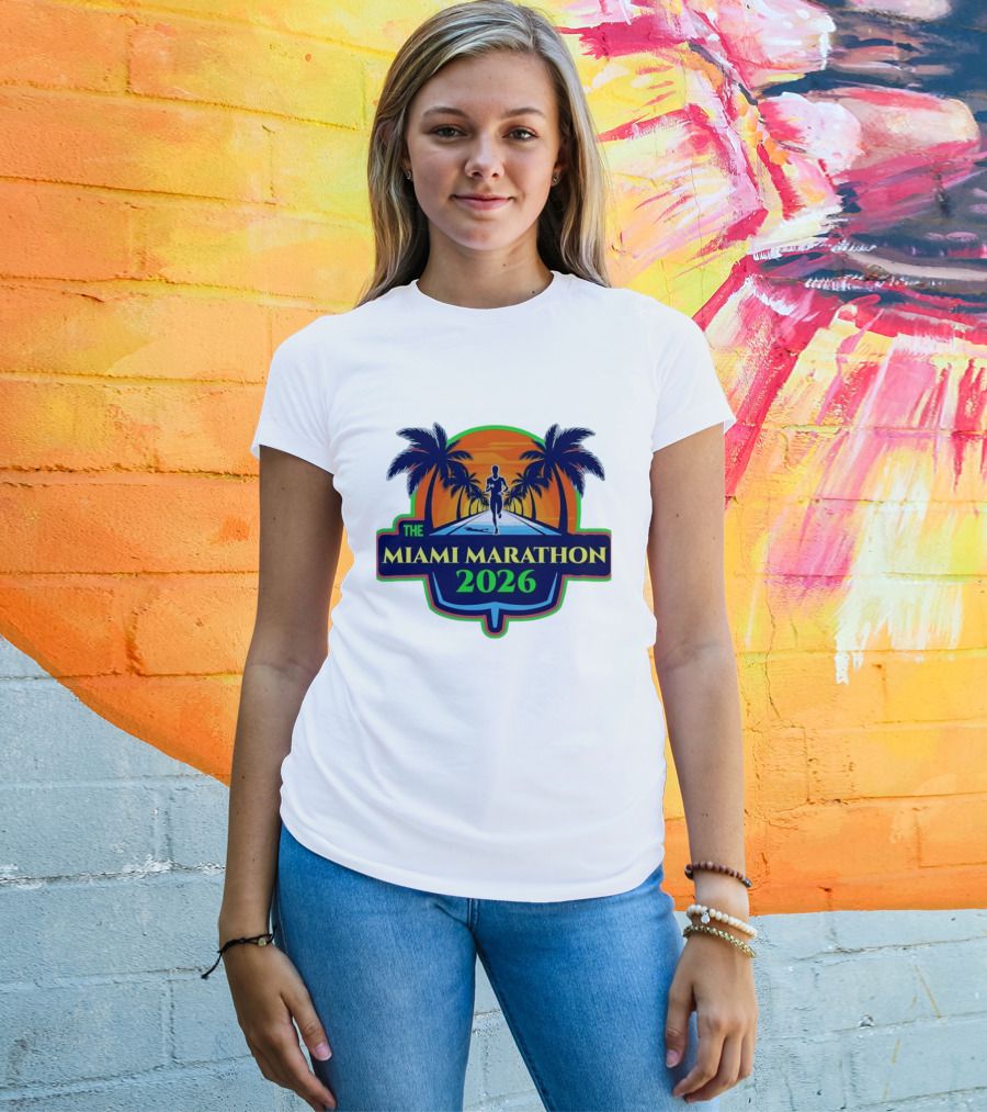 The Miami Marathon 2026 Palm Trees Sunset Runner T-Shirt