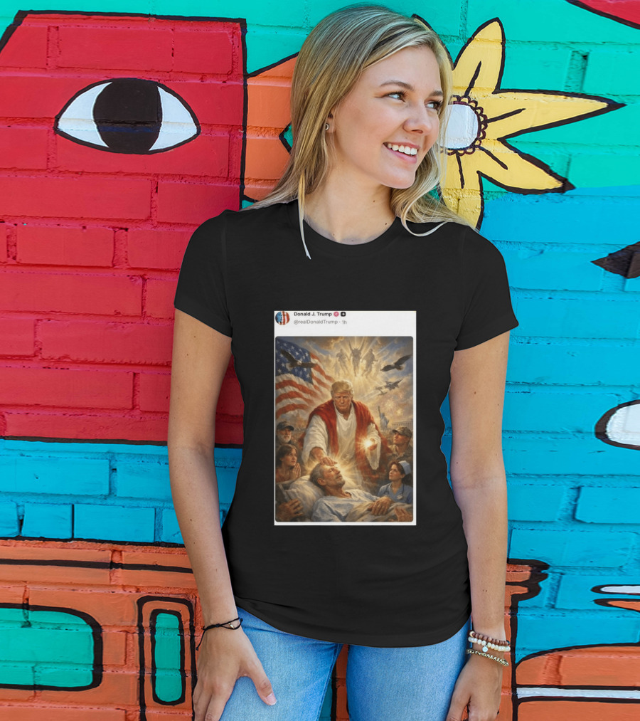 Pope Leo XIV President Trump Jesus Christ 2026 American Flag Healing T-Shirt