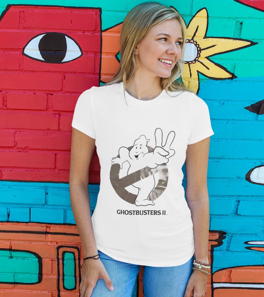 Ghostbusters II Classic Movie Logo With Peace Sign Ghost T-Shirt