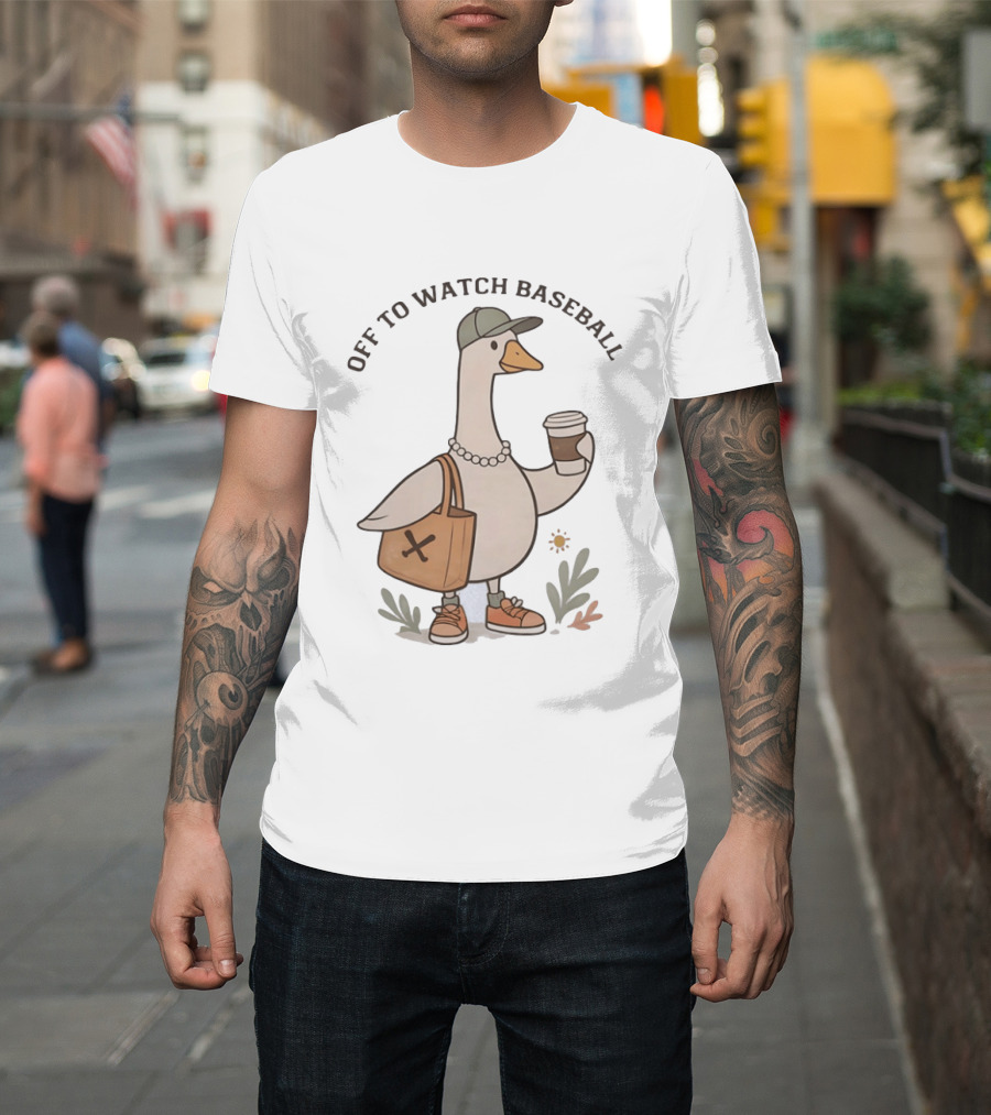 Goose With Coffee And Bag Off To Baseball T-Shirt