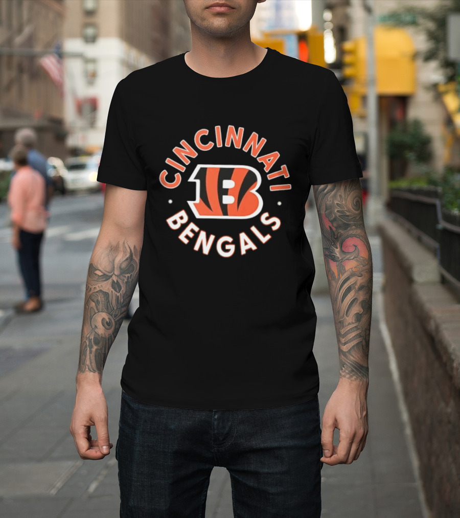 Cincinnati Bengals B Icon Orange Black Lettering T-Shirt