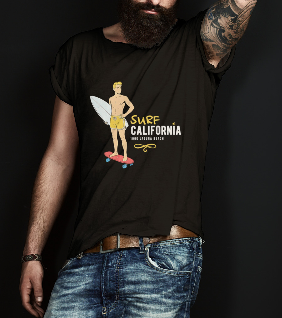 Surf California Laguna Beach Surfer Skateboard Vintage Vibes T-Shirt