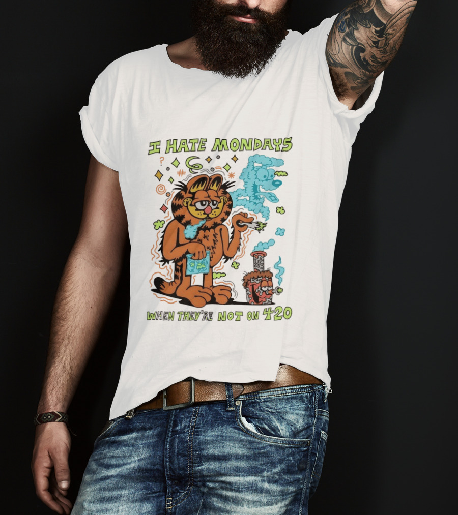I Hate Mondays Orange Cat When They're Not On 420 Smoking Cartoon T-Shirt