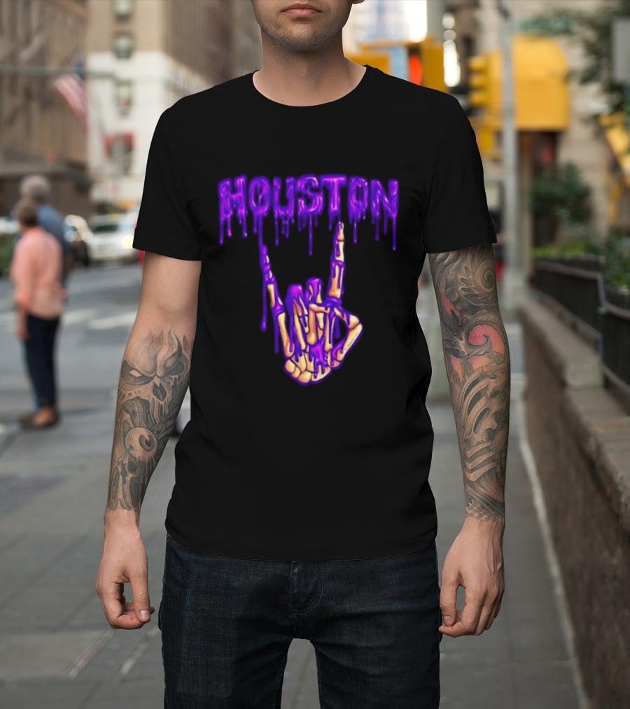 Houston Drip Skeleton Hand Gesture 2026 Purple T-Shirt