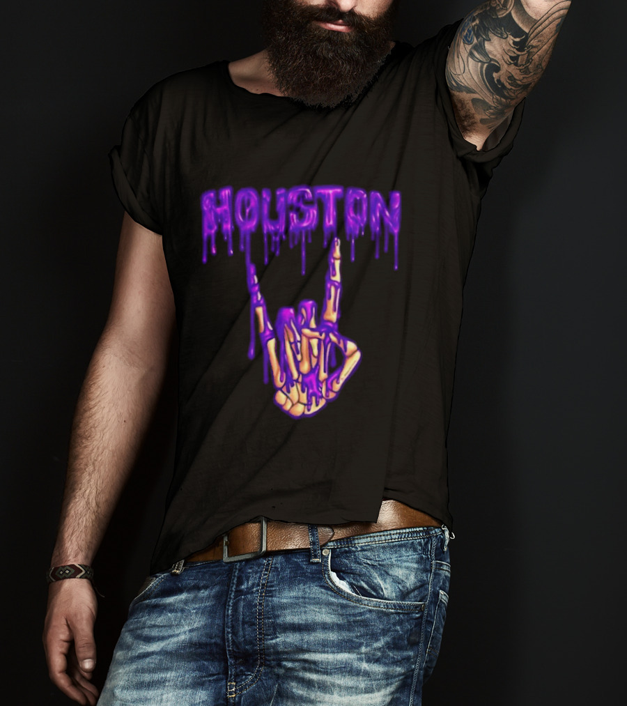 Houston Drip Skeleton Hand Gesture 2026 Purple T-Shirt