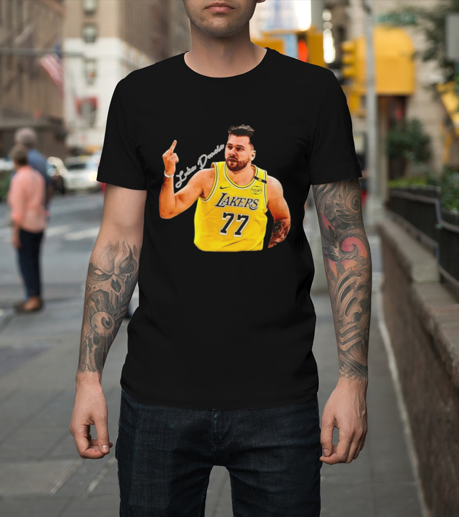 Luka Doncic Lakers 77 Middle Finger Gesture Nike Basketball Jersey T-Shirt
