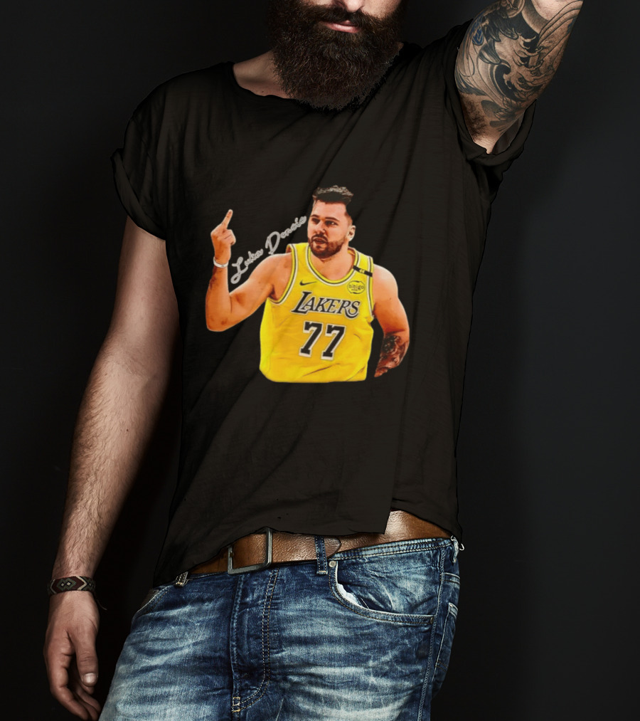 Luka Doncic Lakers 77 Middle Finger Gesture Nike Basketball Jersey T-Shirt