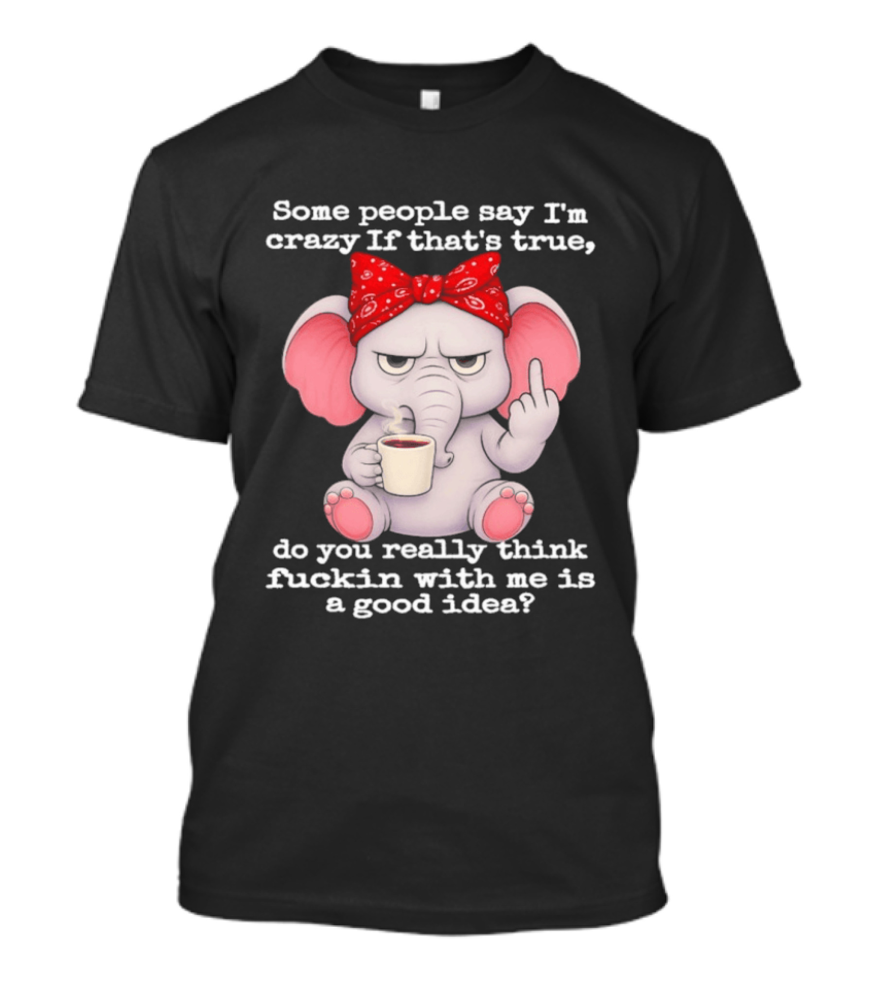 Some People Say I'm Crazy Elephant With Red Bandana And Coffee Middle Finger Message T-Shirt