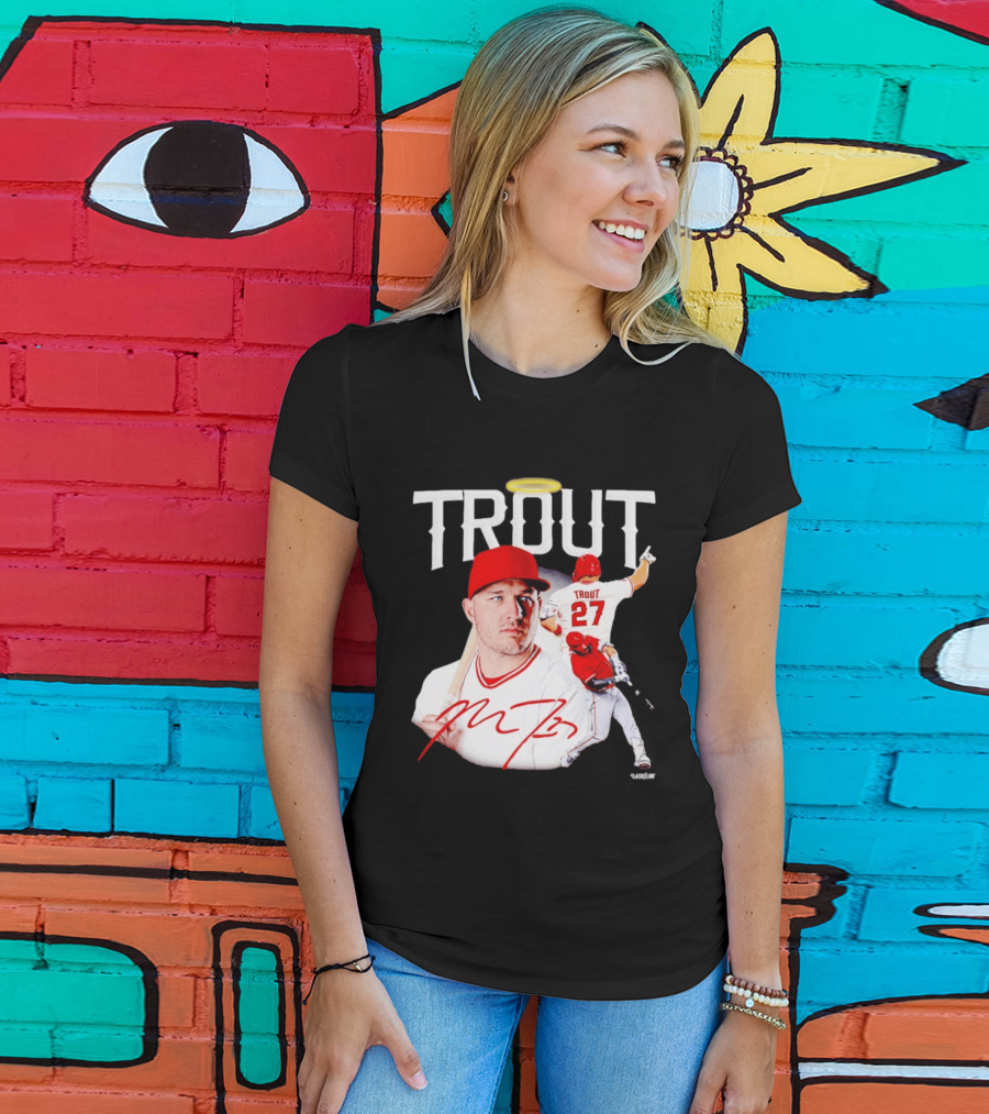 Mike Trout Los Angeles Angels 27 Halo Collage T-Shirt