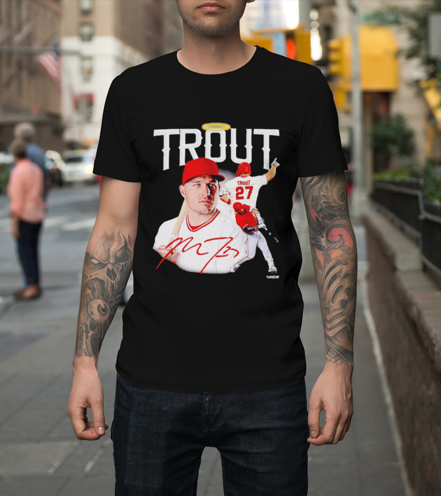 Mike Trout Los Angeles Angels 27 Halo Collage T-Shirt