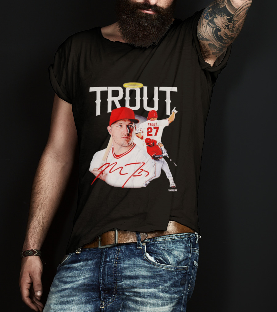 Mike Trout Los Angeles Angels 27 Halo Collage T-Shirt