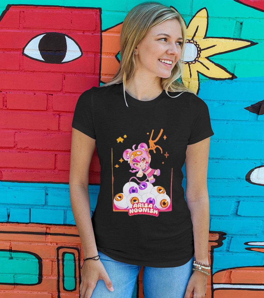 Playful Arisa Noonish With Seven Eyes Anime Character And Stars T-Shirt