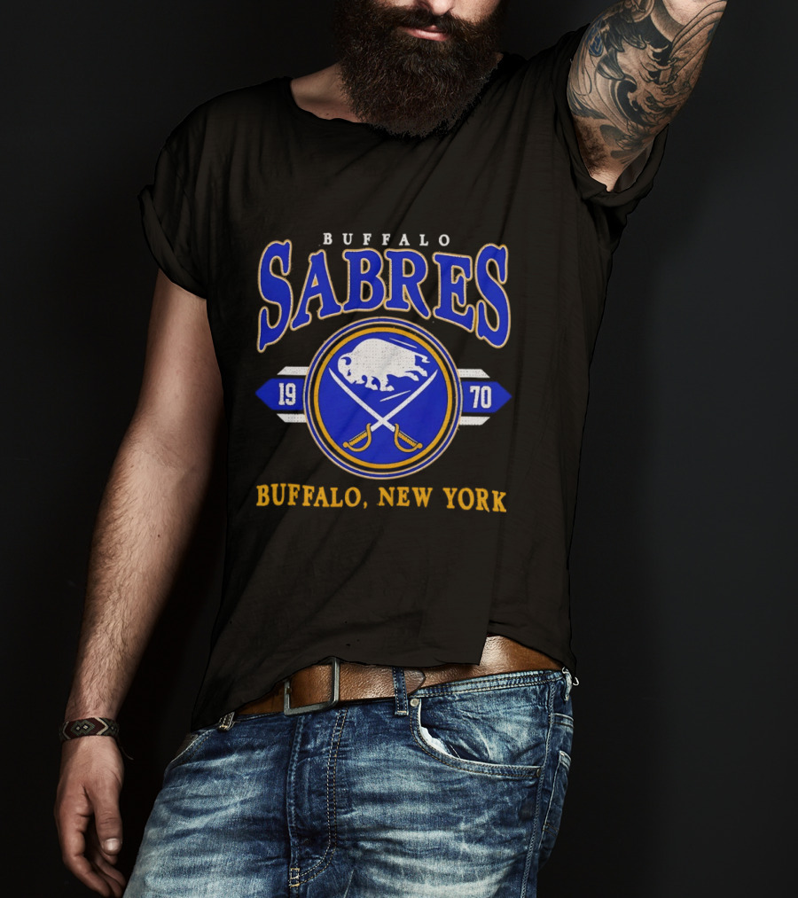 Buffalo Sabres 1970 Hockey Buffalo New York NHL Vintage Blue Gold T-Shirt