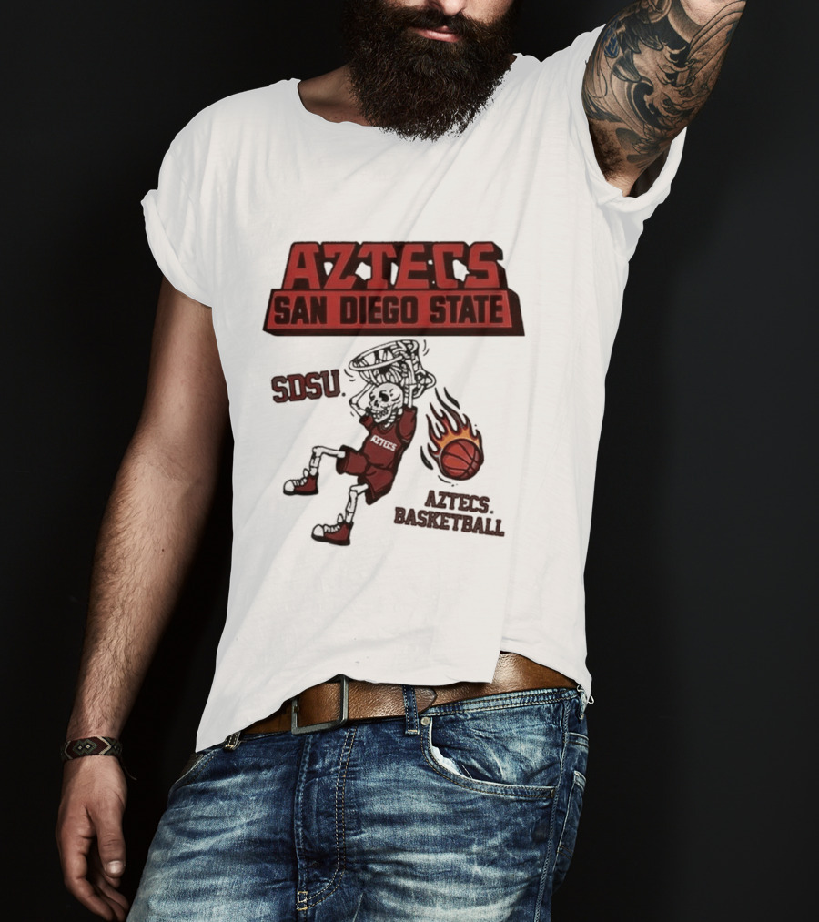 Aztecs San Diego State SDSU Skeleton Dunking Flaming Basketball T-Shirt