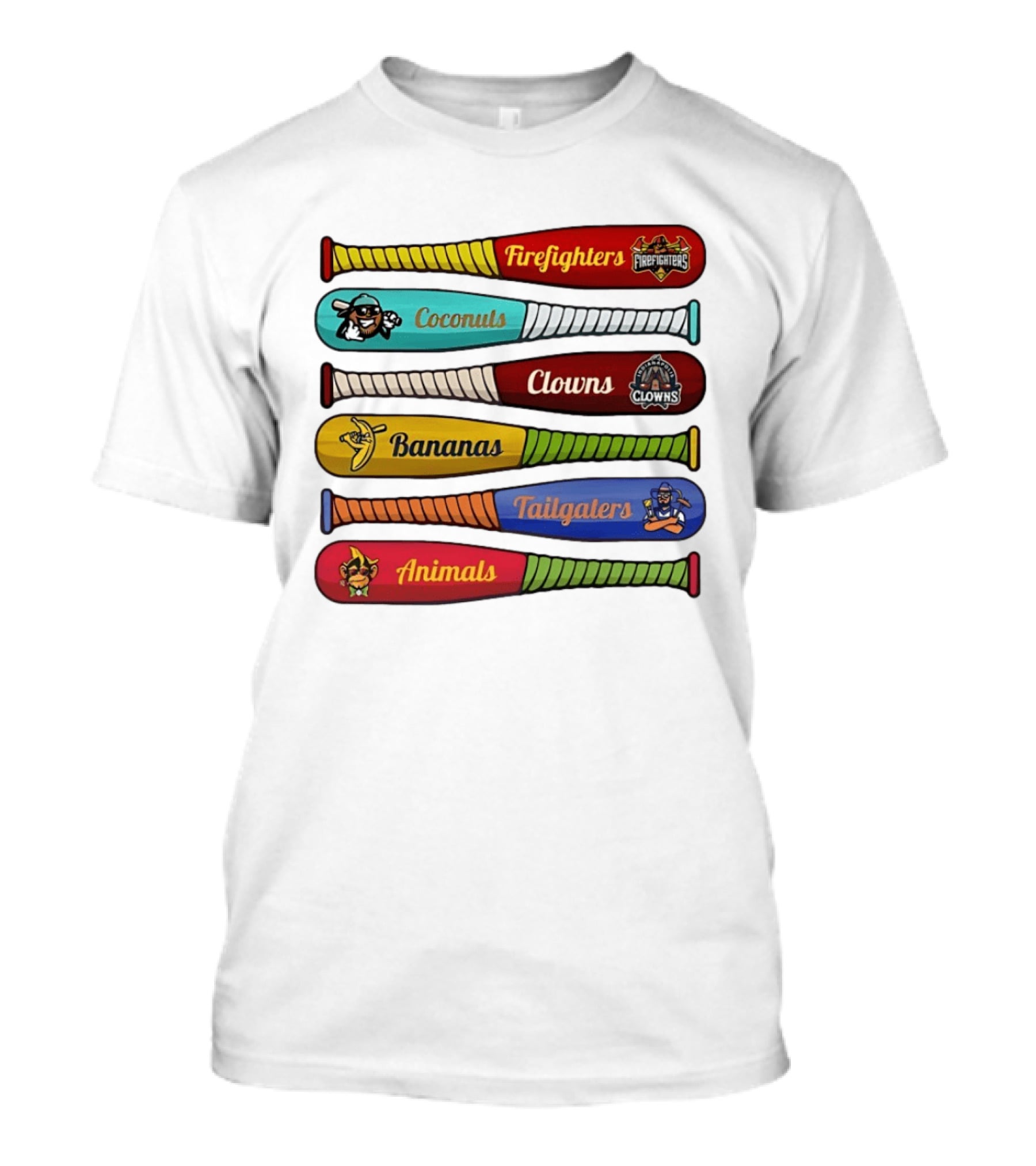 Firefighters Coconuts Clowns Bananas Tailgaters Animals Baseball Bats T-Shirt